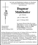 Traueranzeige Dagmar Mühlhofer