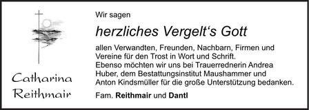 Traueranzeige Catharina Reithmair