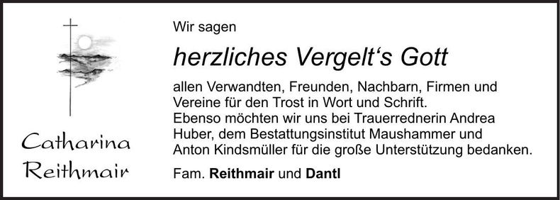 Traueranzeige Catharina Reithmair