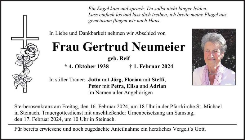 Traueranzeige Frau Neumeier