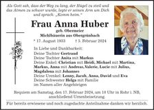 Traueranzeige Anna Huber