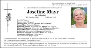 Traueranzeige Josefine Mayr