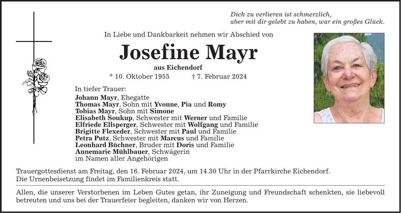 Traueranzeige Josefine Mayr