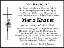 Traueranzeige Maria Knauer