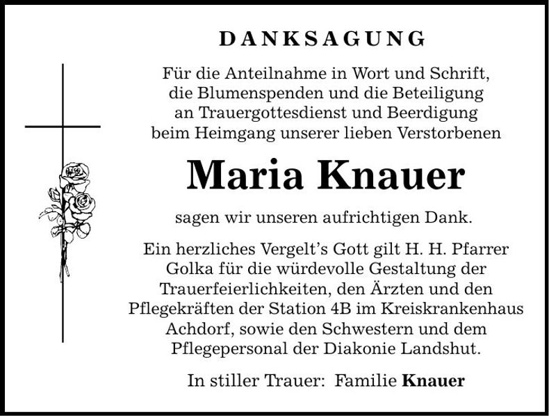 Traueranzeige Maria Knauer