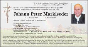 Traueranzeige Johann Peter Marklseder