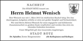 Traueranzeige Helmut Wenisch