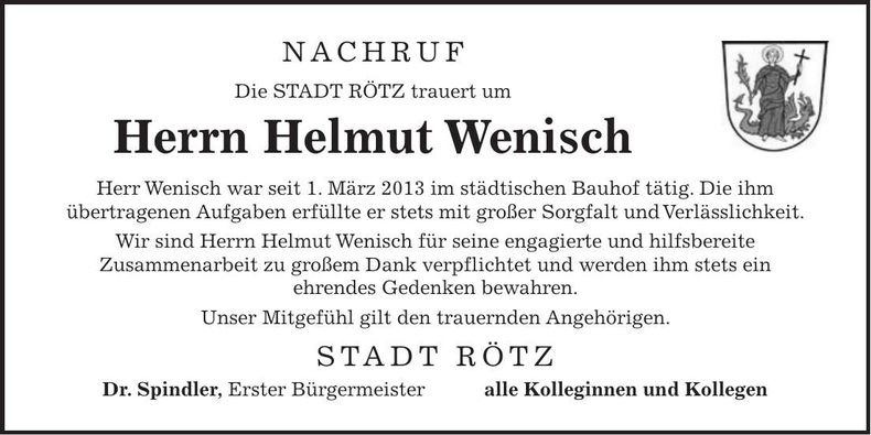 Traueranzeige Helmut Wenisch
