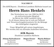 Traueranzeige Hans Henkels