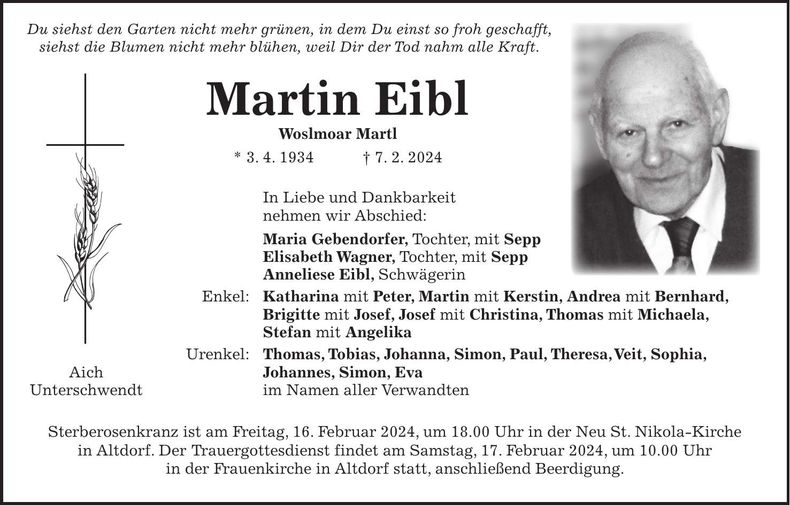 Traueranzeige Martin Eibl