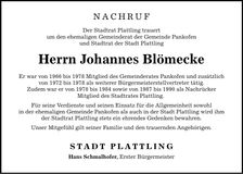 Traueranzeige Johannes Blömecke