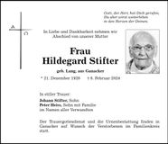 Traueranzeige Hildegard Stifter