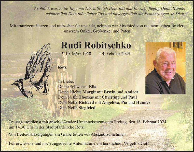 Traueranzeige Rudi Robitschko
