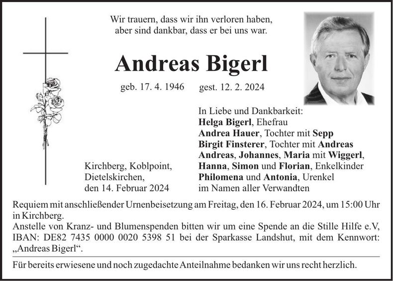Traueranzeige Andreas Bigerl