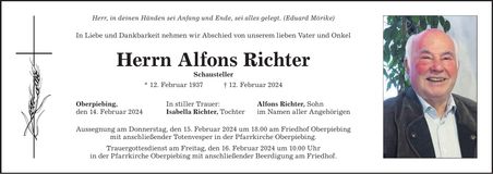 Traueranzeige Alfons Richter