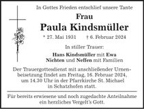 Traueranzeige Paula Kindsmüller