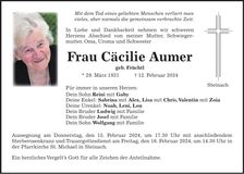 Traueranzeige Cäcilie Aumer