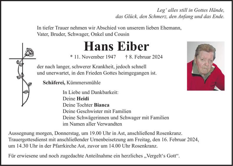 Traueranzeige Hans Eiber