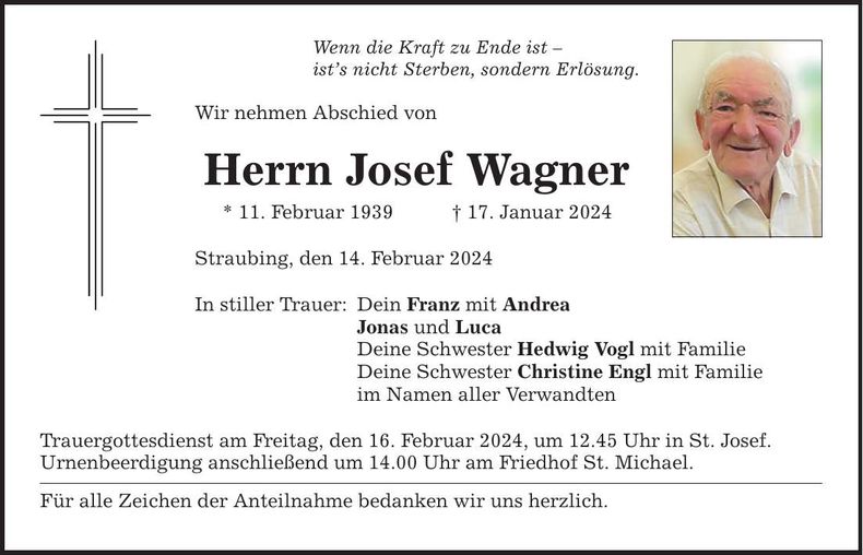 Traueranzeige Josef Wagner