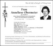 Traueranzeige Anneliese Obermeier