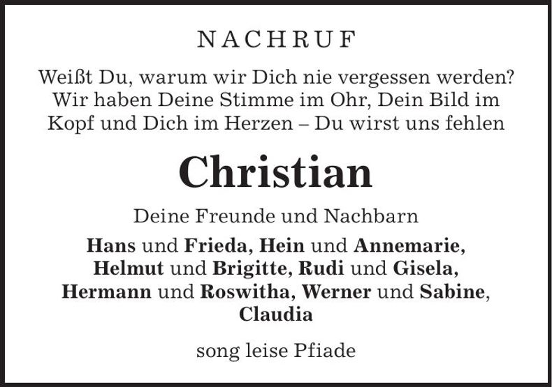Traueranzeige Christian Preu