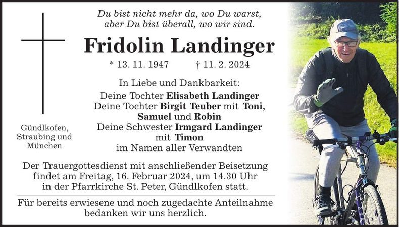 Traueranzeige Fridolin Landinger