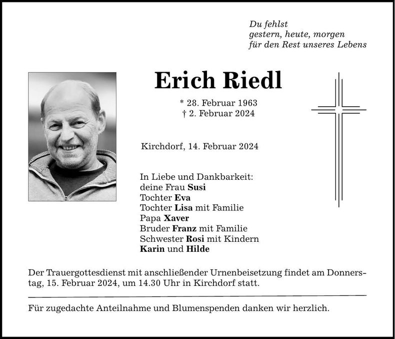 Traueranzeige Erich Riedl