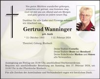 Traueranzeige Gertrud Wanninger