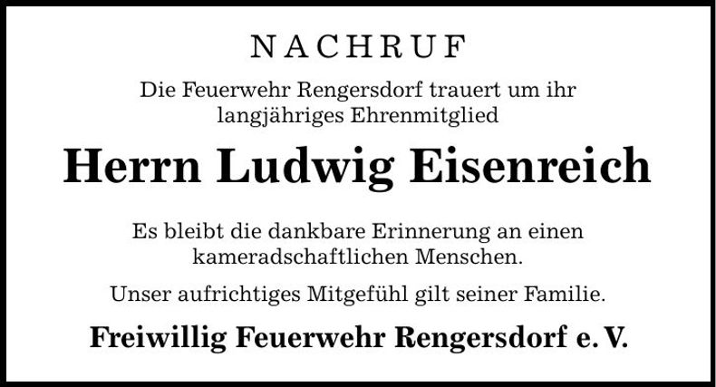 Traueranzeige Ludwig Eisenreich