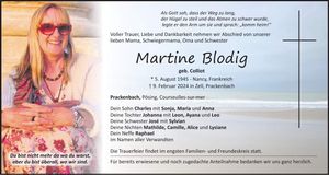 Traueranzeige Martine Blodig
