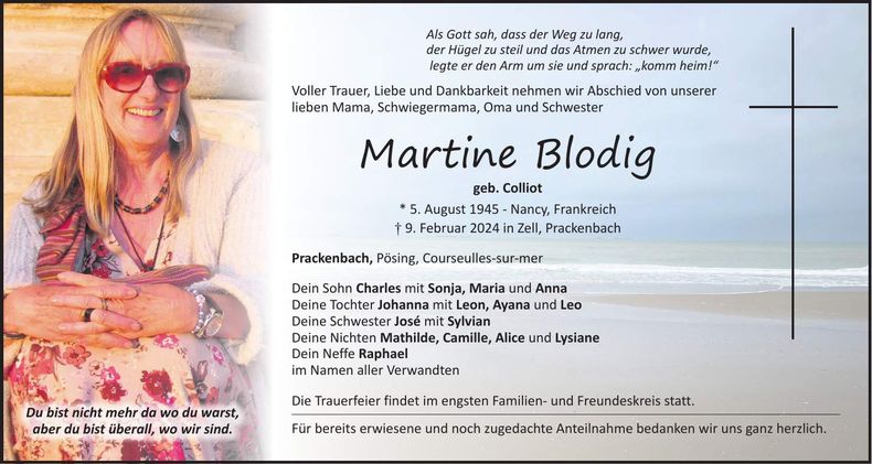 Traueranzeige Martine Blodig