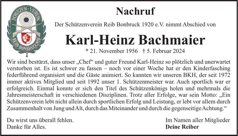 Traueranzeige Karl-Heinz Bachmaier