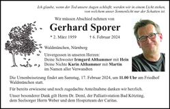 Traueranzeige Gerhard Sporer