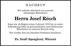 Traueranzeige Josef Rösch