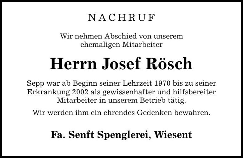 Traueranzeige Josef Rösch