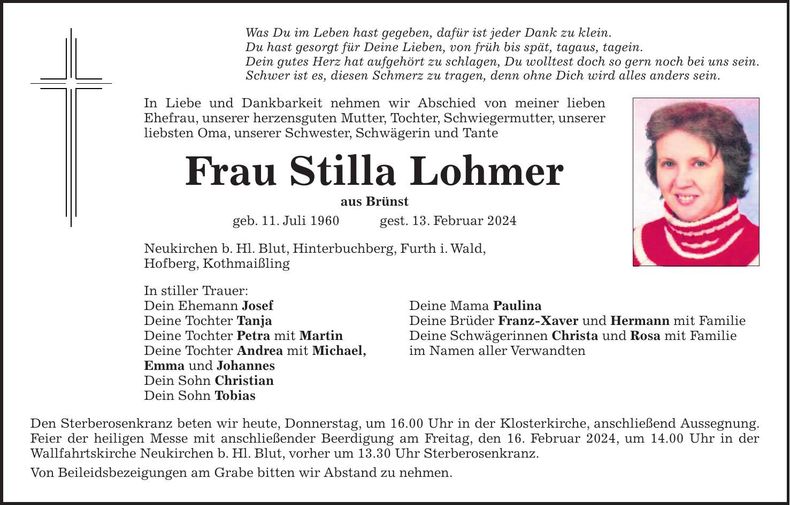 Traueranzeige Stilla Lohmer