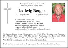 Traueranzeige Ludwig Berger