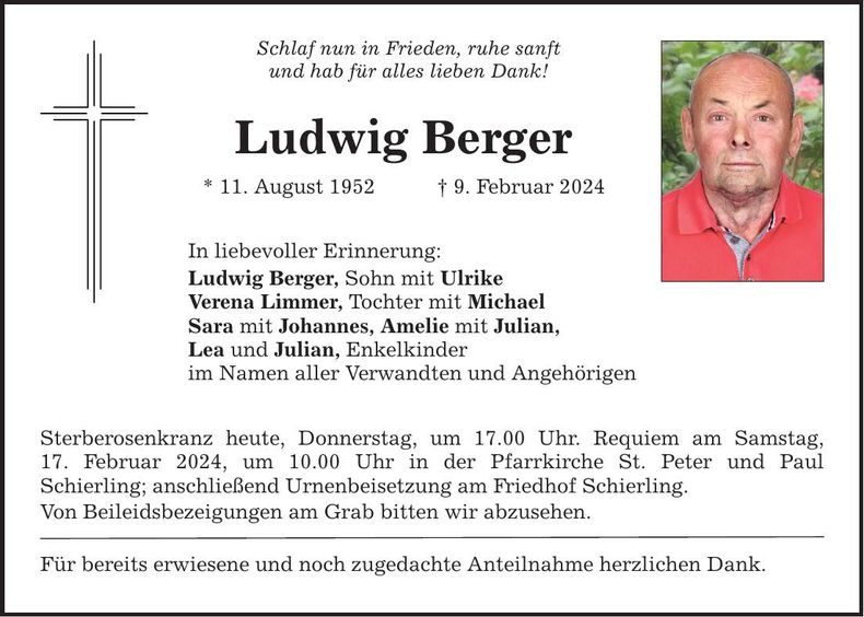 Traueranzeige Ludwig Berger