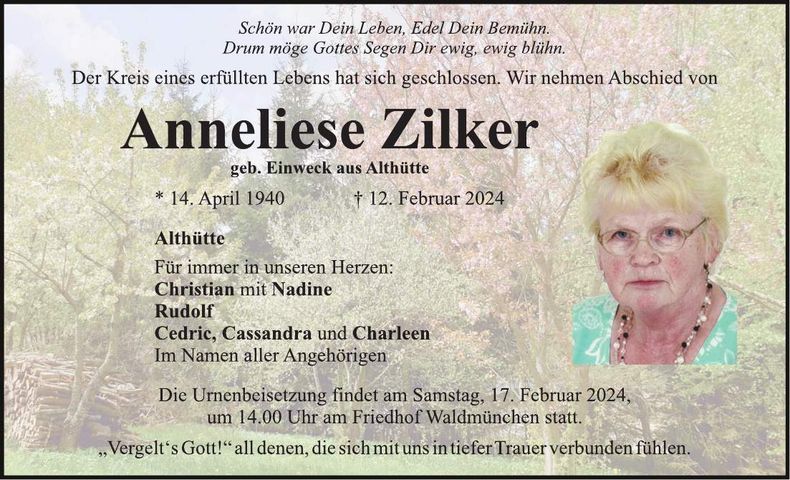 Traueranzeige Anneliese Zilker