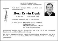 Traueranzeige Erwin Denk