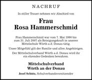 Traueranzeige Rosa Hammerschmid