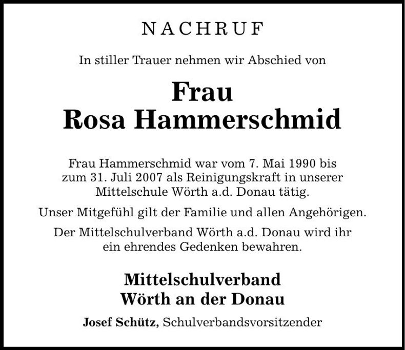 Traueranzeige Rosa Hammerschmid