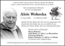 Traueranzeige Alois Wohoska