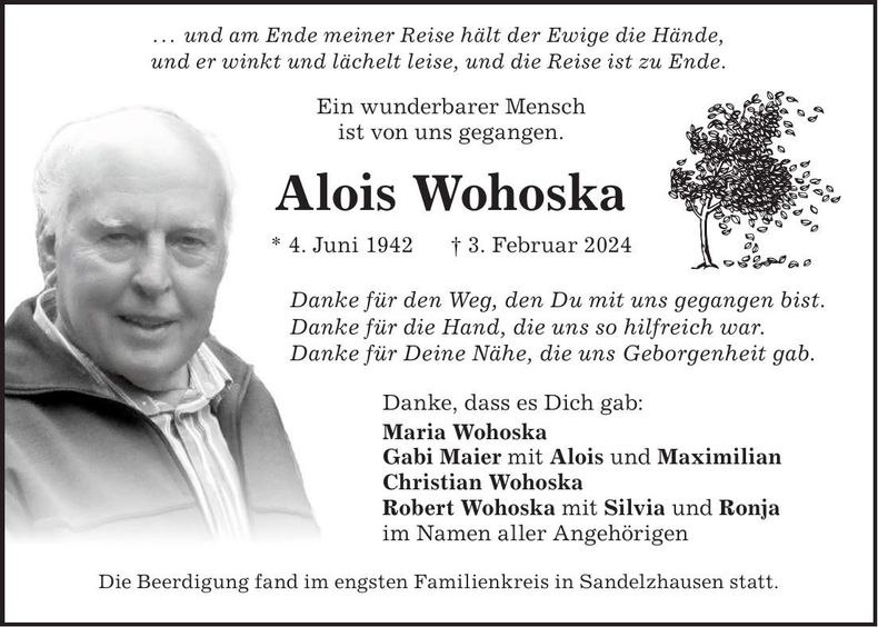 Traueranzeige Alois Wohoska