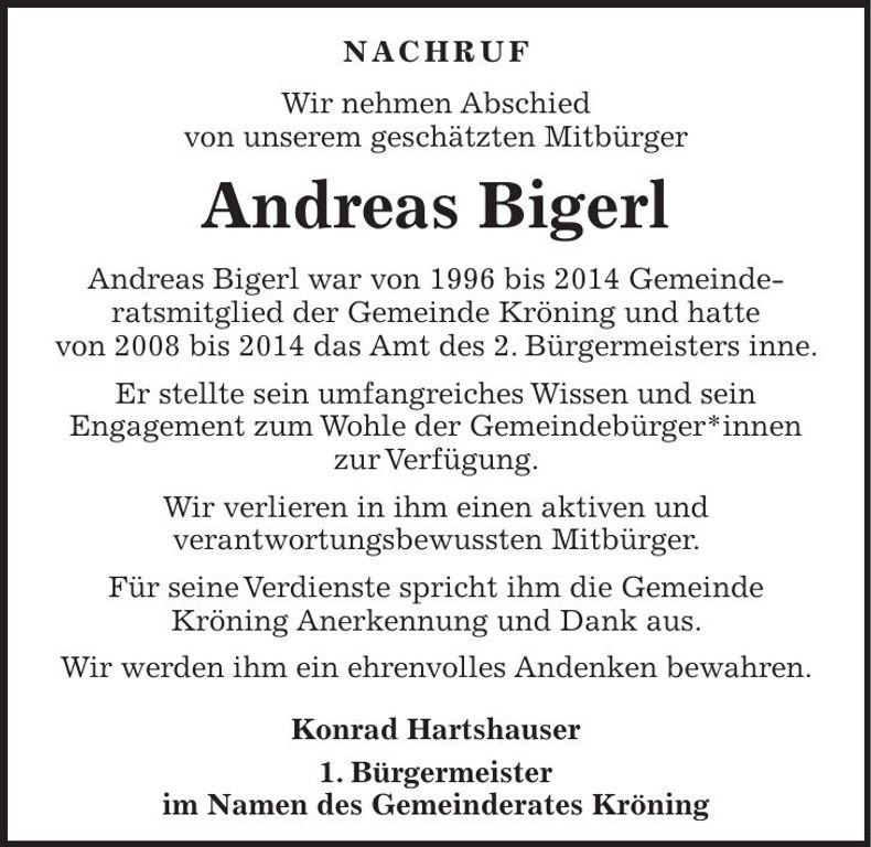 Traueranzeige Andreas Bigerl