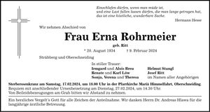 Traueranzeige Erna Rohrmeier
