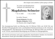 Traueranzeige Magdalena Selmeier