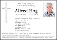 Traueranzeige Alfred Hog