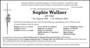 Traueranzeige Sophie Wallner