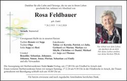 Traueranzeige Rosa Feldbauer